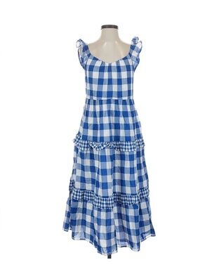 J. Crew Blue and White Gingham Tiered nap dress NWT size S